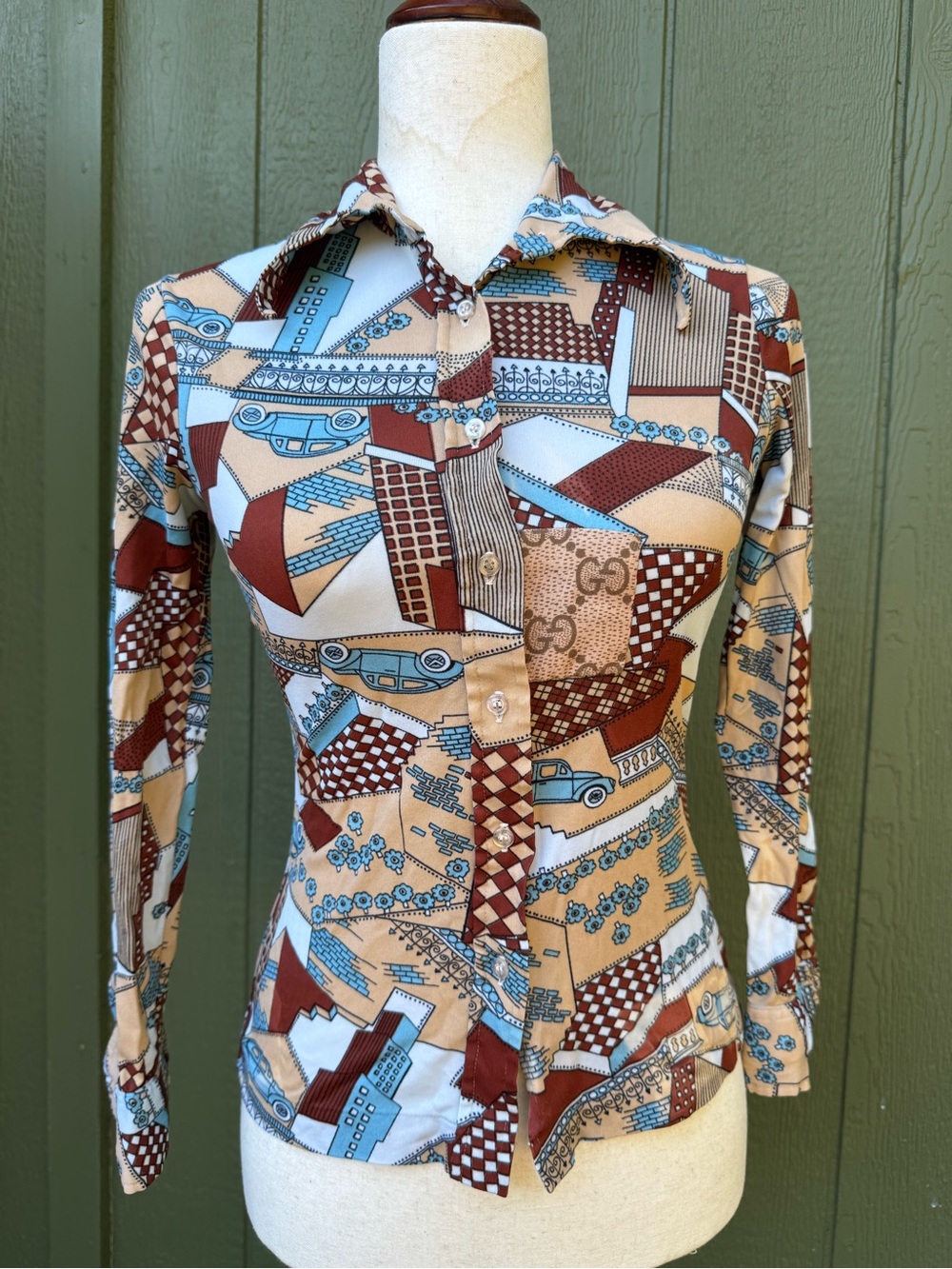 1970s Vintage Novelty Print Metropolitan Blouse - Picture 6 of 8